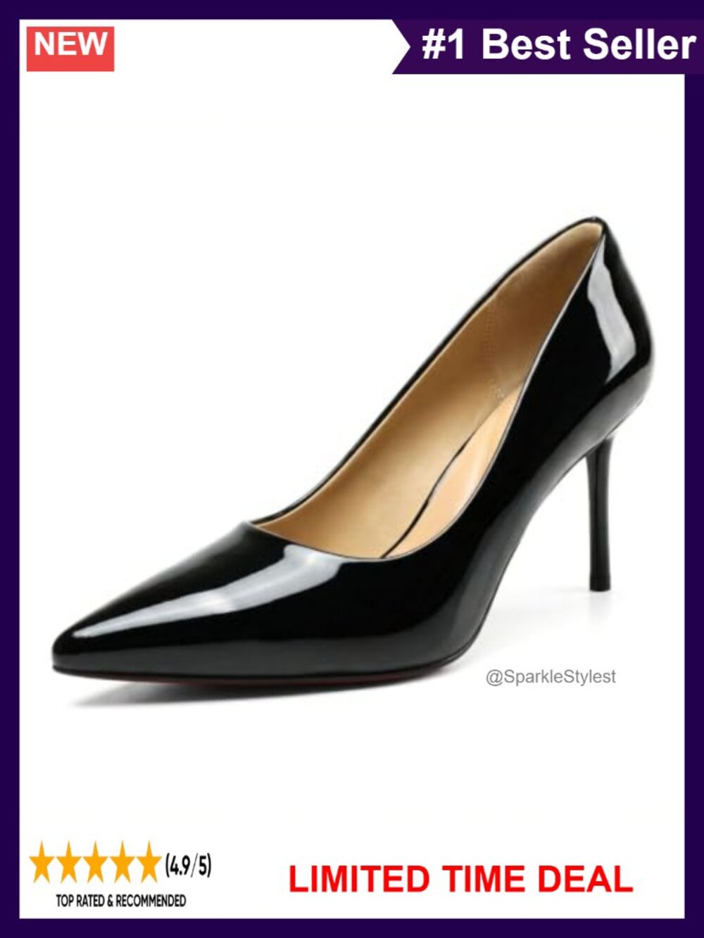 Pointed Toe Pumps 3.3-Inch Stiletto Heel Slip-On Dress Shoes for Women